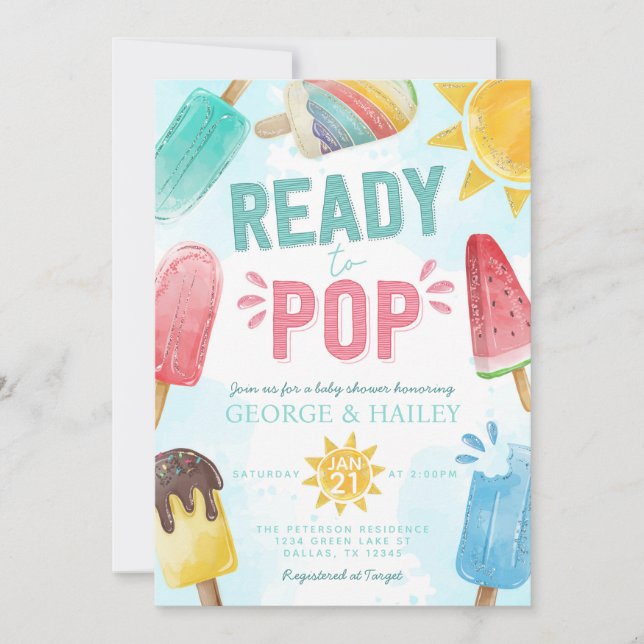Cute Summer Popsicle Ready to Pop Baby Shower Invitation (Front)