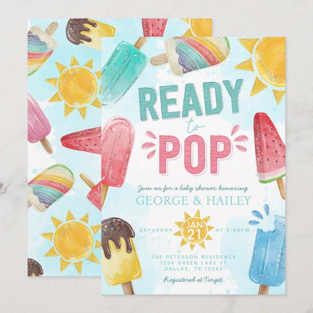Cute Summer Popsicle Ready to Pop Baby Shower Invitation (Front/Back)