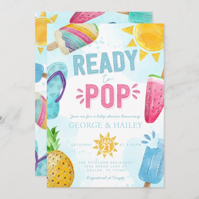 Cute Summer Popsicle Ready to Pop Baby Shower Invitation (Front/Back)