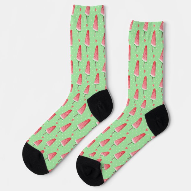 Cute Summer Popsicles Watermelon Pattern socks (Left)