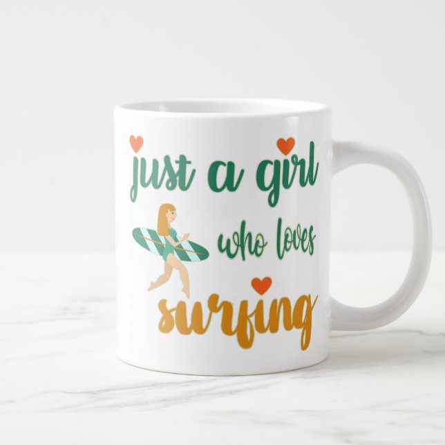 Cute summer quote Just a girl who loves surfing Giant Coffee Mug (Right)