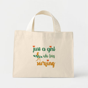 Cute summer quote Just a girl who loves surfing  Mini Tote Bag