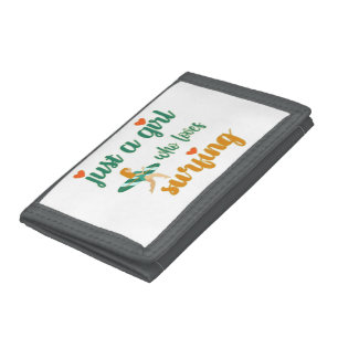 Cute summer quote Just a girl who loves surfing Trifold Wallet