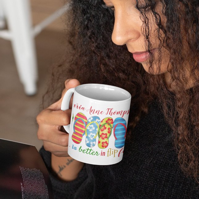 Cute Summer Quote Personalized  Coffee Mug (Life is better in flop flops custom colorful coffee mug. )