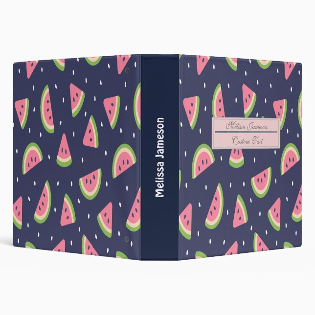 Cute Summer Red Green Watermelon Pattern 3 Ring Binder (Background)