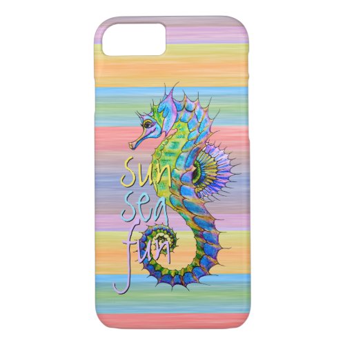 Cute Summer Seahorse Watercolor Stripes Pattern iPhone 87 Case