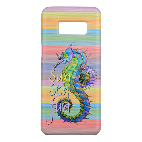 Cute Summer Seahorse Watercolor Stripes Pattern Case_Mate Samsung Galaxy S8 Case