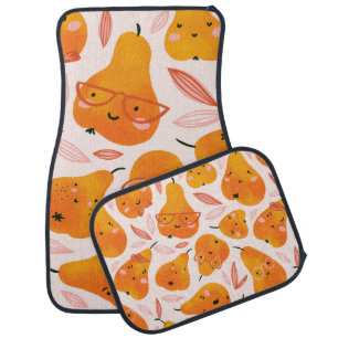 Cute summer seamless pattern with orange pears. Fu Car Floor Mat