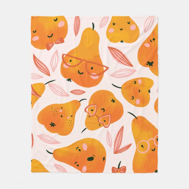 Cute summer seamless pattern with orange pears. Fu Fleece Blanket (Front)