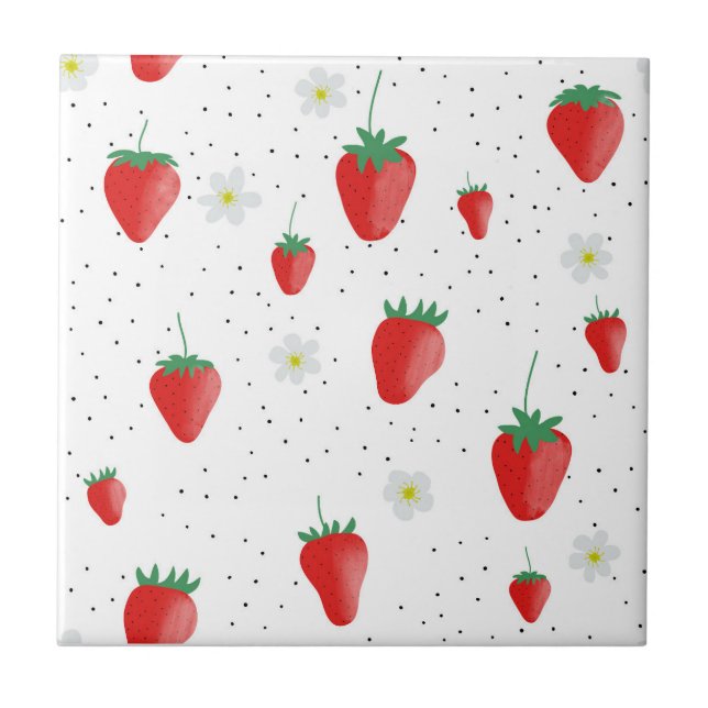 Cute Summer Strawberries & Blossoms  Ceramic Tile (Front)