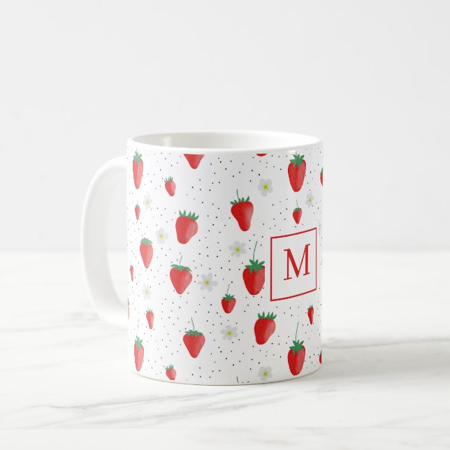 Cute Summer Strawberries & Blossoms Cook Chef Coffee Mug (Front Left)