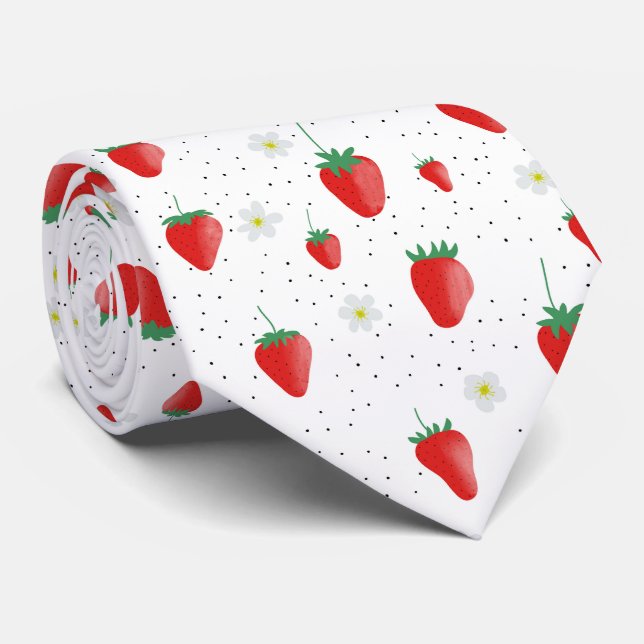 Cute Summer Strawberries & Blossoms Neck Tie (Rolled)