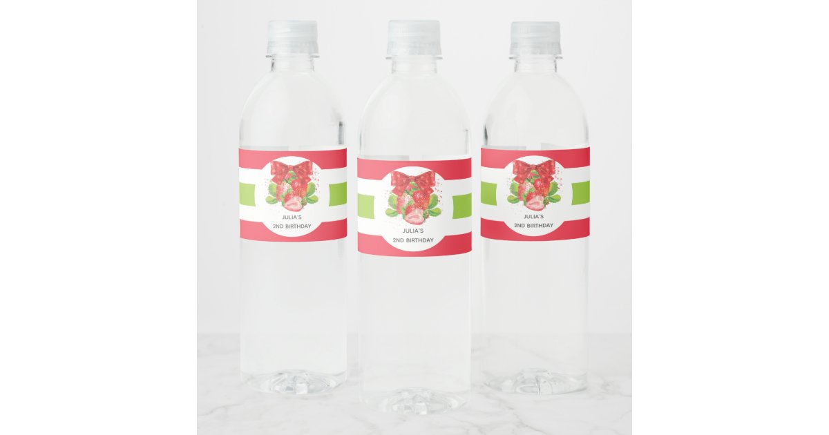 Cute Summer Strawberry Personalized Water Bottle Label | Zazzle