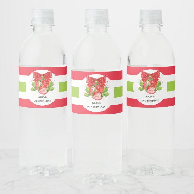 Cute Summer Strawberry Personalized Water Bottle Label (Bottles)