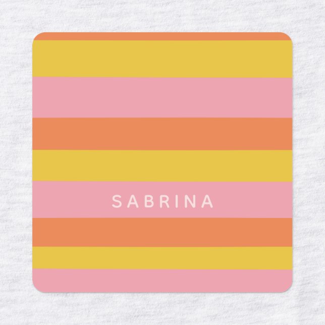 Cute Summer Stripes in Pink Yellow Orange Labels (Design 1)