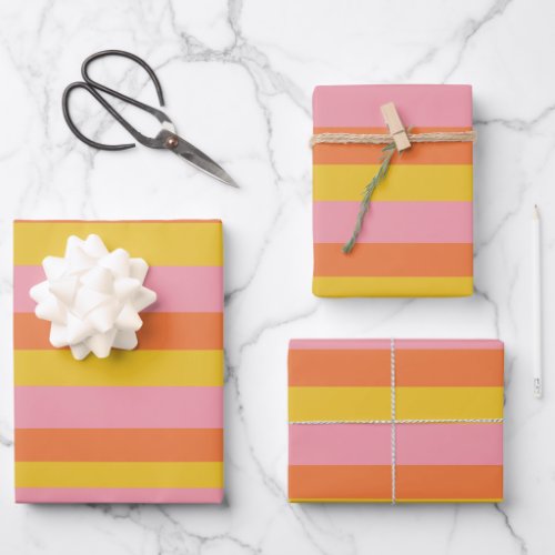 Cute Summer Stripes in Pink Yellow Orange  Wrapping Paper Sheets