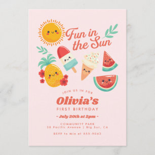 Cute Summer Sun Birthday Invitation