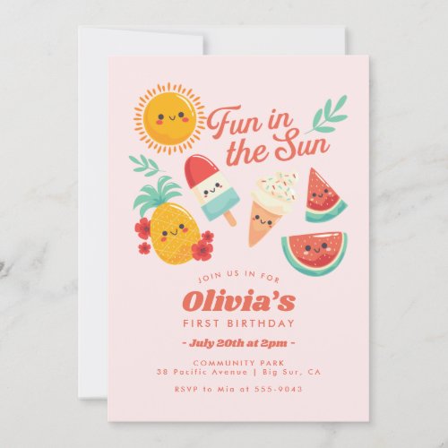 Cute Summer Sun Birthday Invitation
