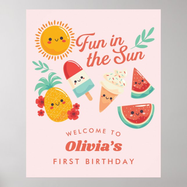 Cute Summer Sun Welcome Birthday Sign (Front)