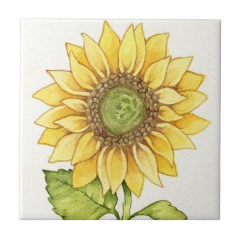 Cute Summer Sunflower Happy Yellow Flower Sunny Tile by yarmalade at Zazzle
