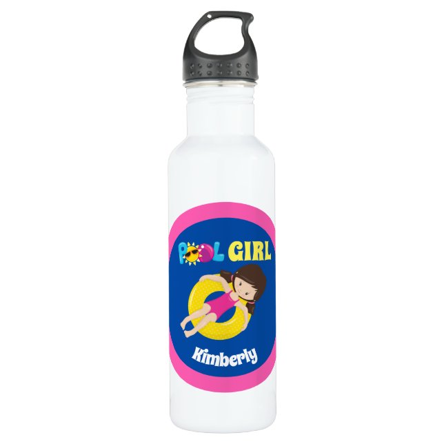 Cute Summer Swimming Pool Girl Custom Swim Team Stainless Steel Water Bottle (Front)