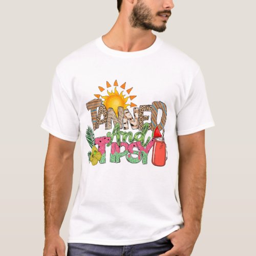 Cute Summer Tanned And Tipsy Funny T_Shirt