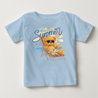Cute Summer Teddy Bear on Beach - Baby & Toddler S T-Shirt