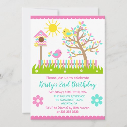 Cute Summer Tree Flowers Birds Birthday Party Invi Invitation