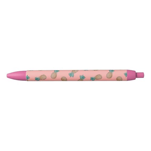 cute summer tropical faux gold pineapple pattern black ink pen