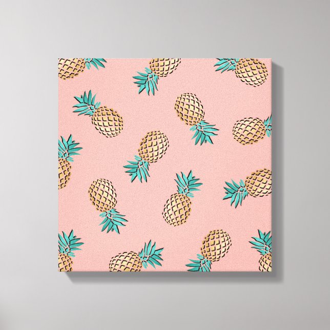 cute summer tropical faux gold pineapple pattern canvas print (Front)