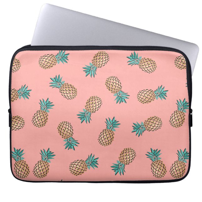 cute summer tropical faux gold pineapple pattern laptop sleeve (Front)