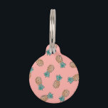 cute summer tropical faux gold pineapple pattern pet ID tag<br><div class="desc">Summer and trendy design representing faux gold and turquoise pineapple pattern on a peach pink background.</div>