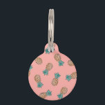 cute summer tropical faux gold pineapple pattern pet ID tag<br><div class="desc">Summer and trendy design representing faux gold and turquoise pineapple pattern on a peach pink background.</div>