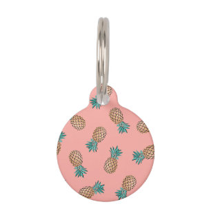 cute summer tropical faux gold pineapple pattern pet ID tag
