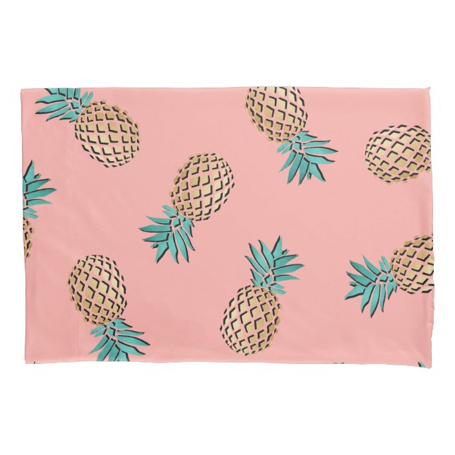 cute summer tropical faux gold pineapple pattern pillow case (Front)