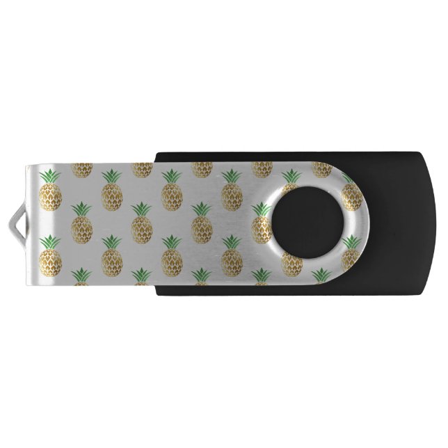Cute Summer Tropical Gold Foil Pineapple Pattern Flash Drive (Back)