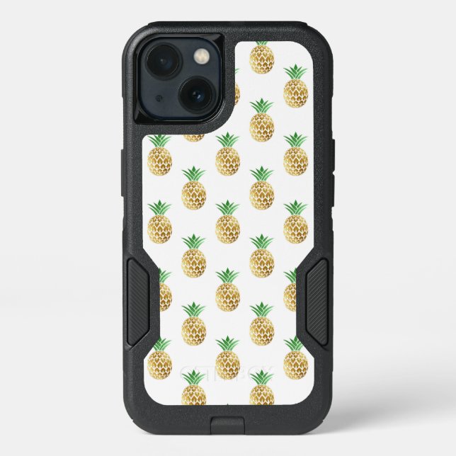 Cute Summer Tropical Gold Foil Pineapple Pattern Otterbox iPhone Case (Back)