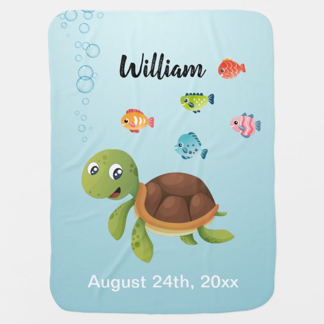 Cute Summer Turtle Thank You Baby Blanket (Front)