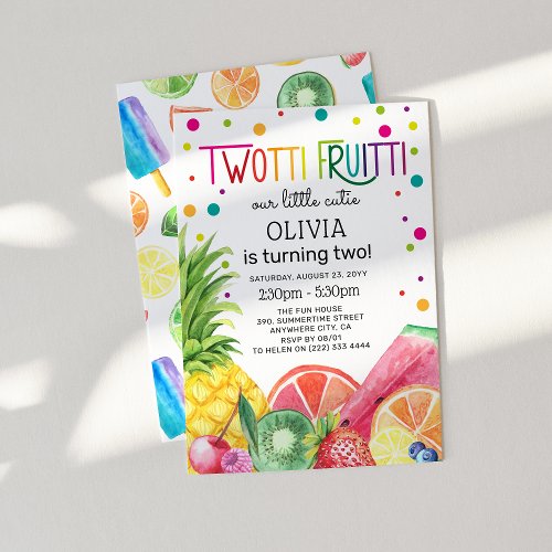 Cute Summer TWO_tti Fruitti Fruit 2nd Birthday  Invitation