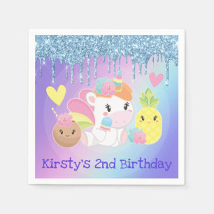 Cute Summer Unicorn & Glitter Birthday Napkins