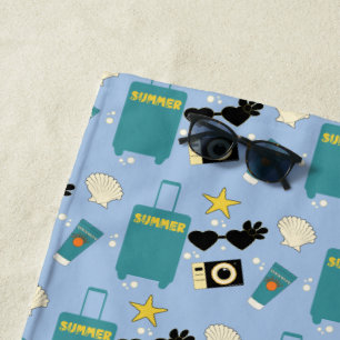 Cute Summer Vacation Elements Beach Towel