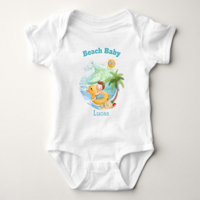 Cute Summer Vacation Name Beach baby Boy  Baby Bodysuit (Front)