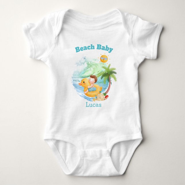 Cute Summer Vacation Name Beach baby Boy  Bodysuit (Front)