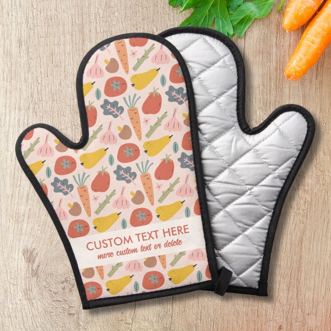 Cute Summer Vegetable Pattern Add Custom Text Oven Mitt (Creator Uploaded)