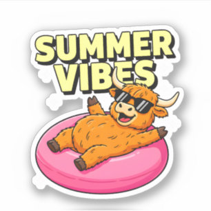 Cute Summer Vibes Highland Cow Sunglasses Sticker