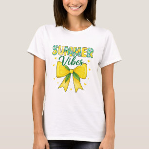 Cute Summer Vibes Lemon and Daisy Bow T-Shirt
