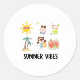 cute summer vibes shirt for kids. classic round sticker