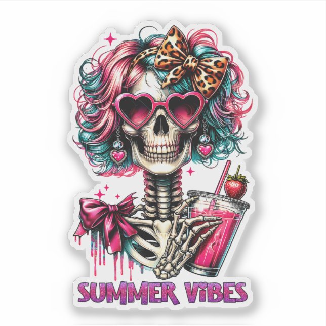 Cute Summer Vibes skeleton Sticker (Front)