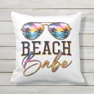 Cute Summer Vibes Sunglasses Babe Beach House Outdoor Pillow