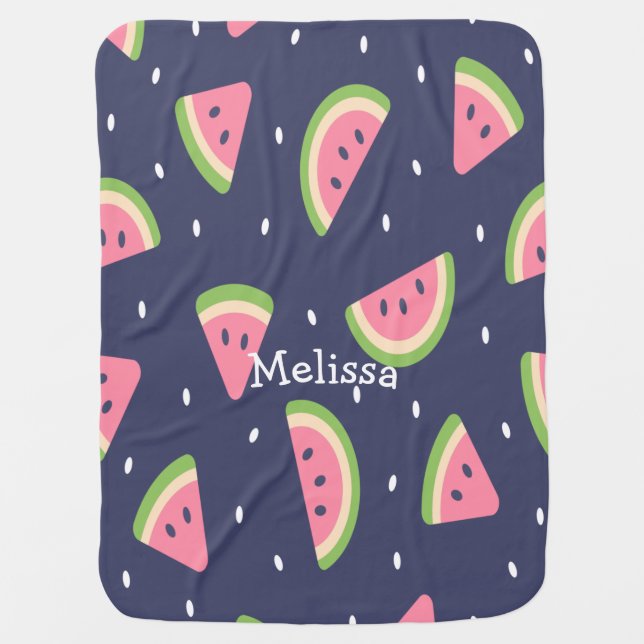 Cute Summer Watercolor Kids' Pink Blue Watermelon  Baby Blanket (Front)